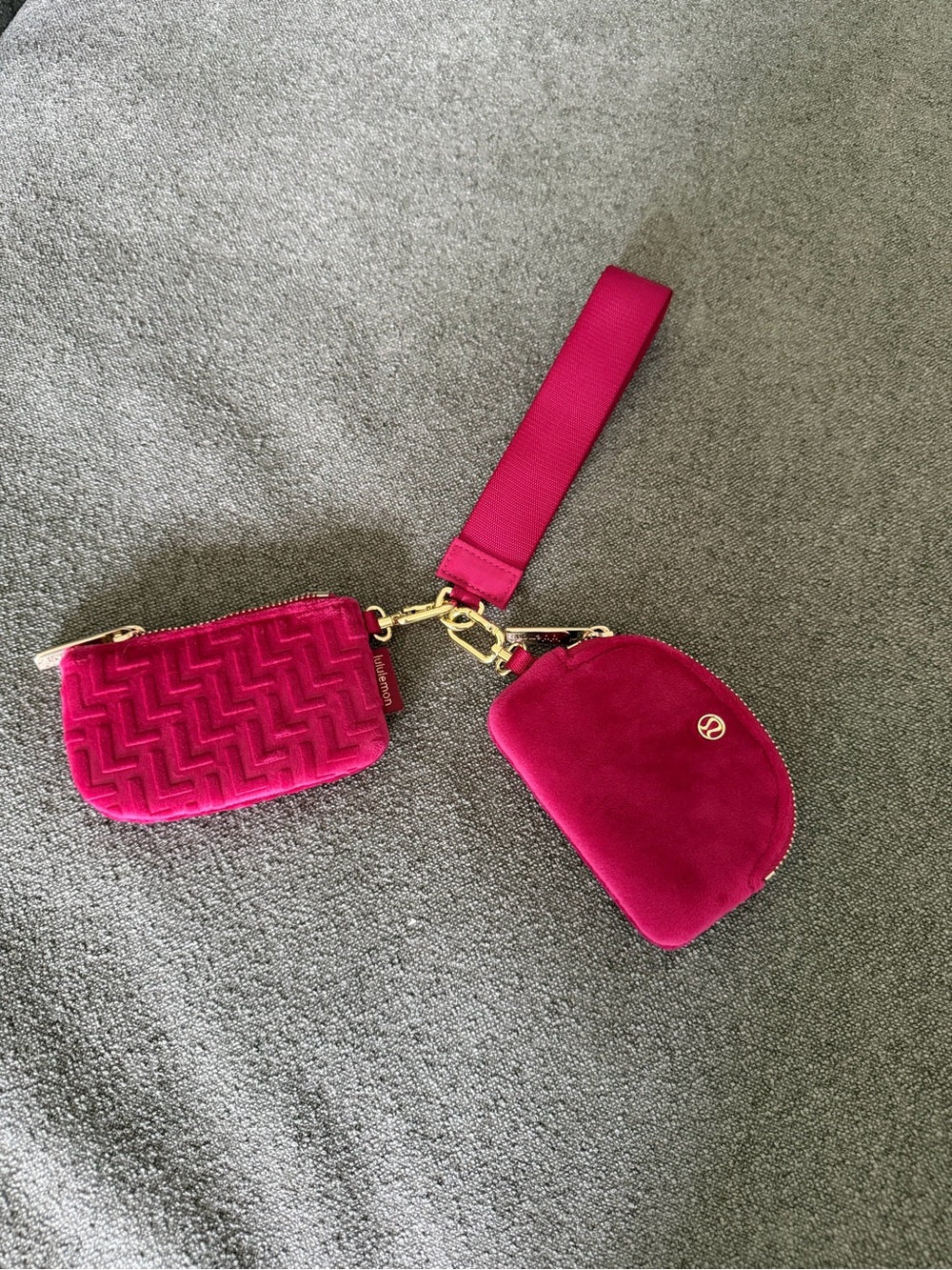 Lululemon pink velvet logo Dual Pouch Wristlet - Fuchsia